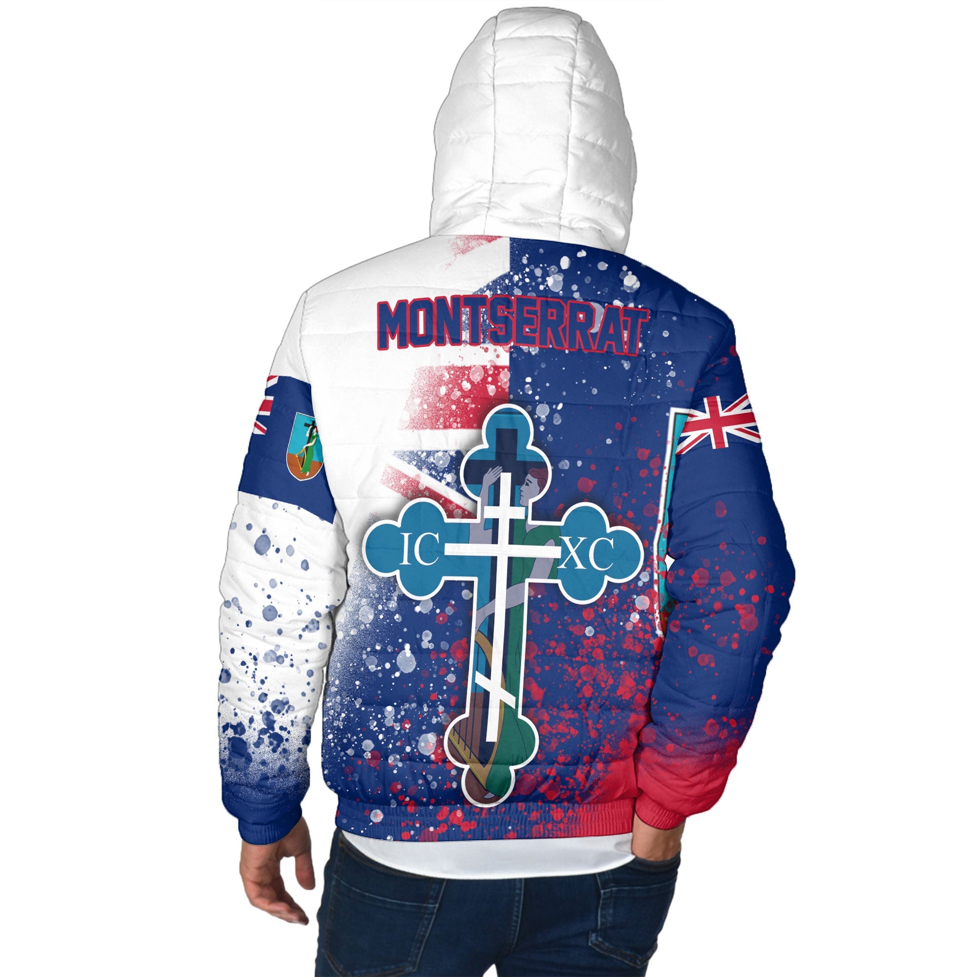 Montserrat Men Hooded Padded Jacket Flag & Coat Of Arms Orthodox Style