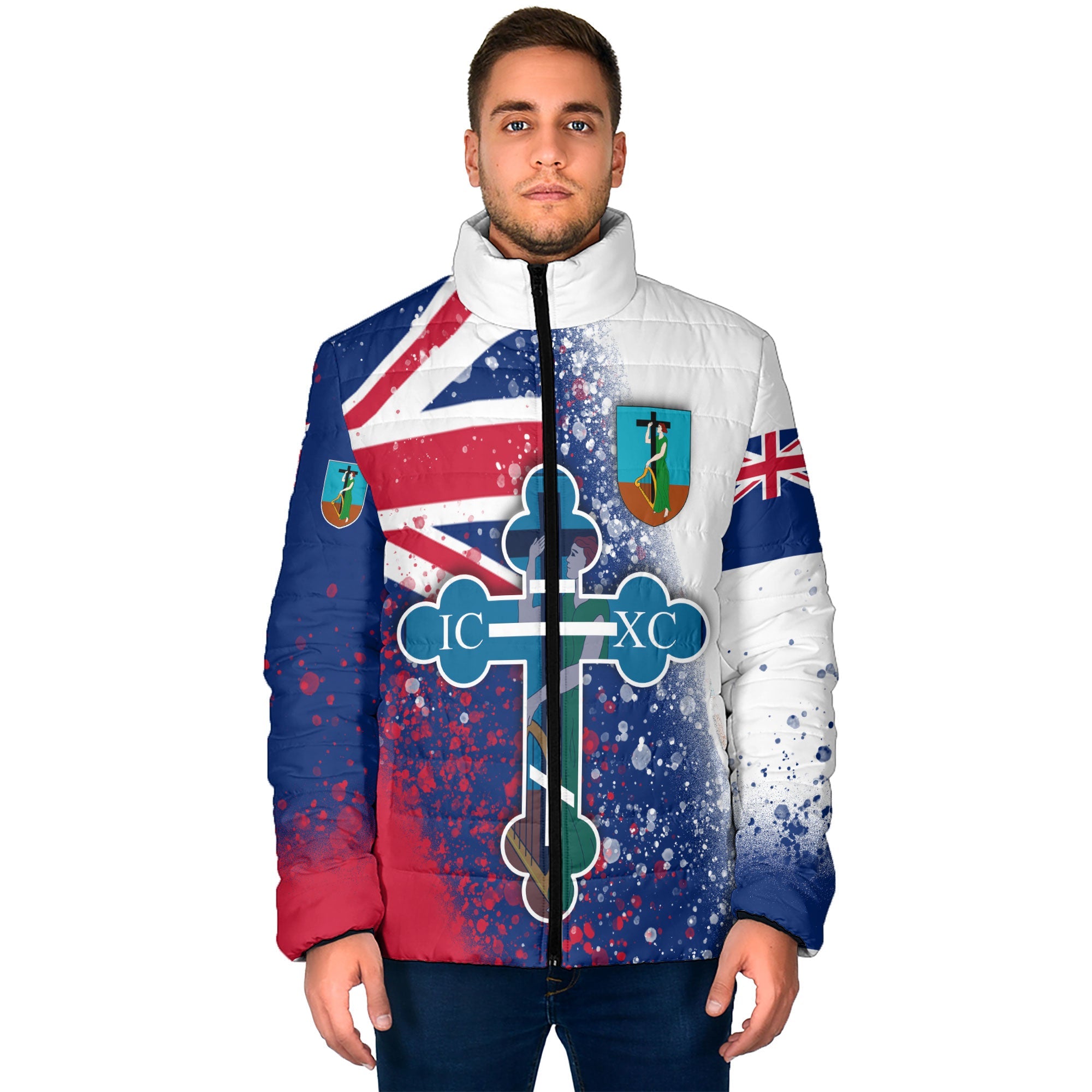 Montserrat Men Padded Jacket Flag & Coat Of Arms Orthodox Style