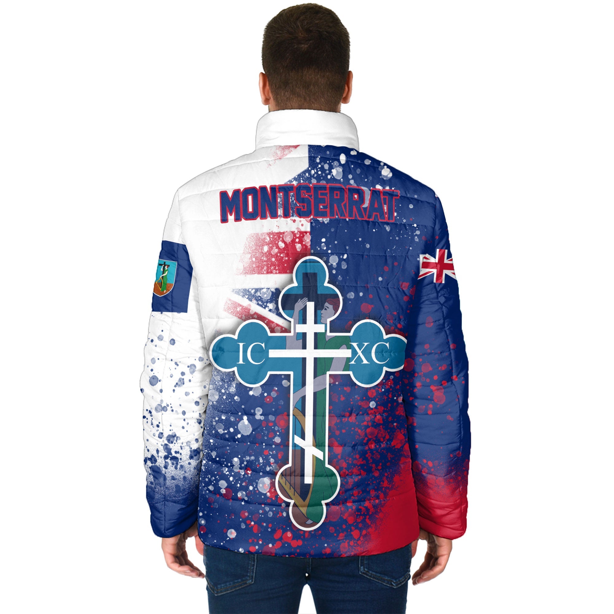 Montserrat Men Padded Jacket Flag & Coat Of Arms Orthodox Style