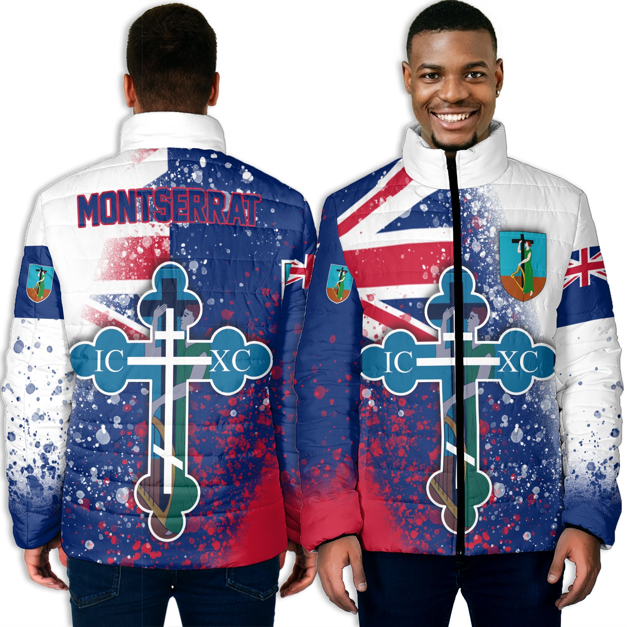 Montserrat Men Padded Jacket Flag & Coat Of Arms Orthodox Style