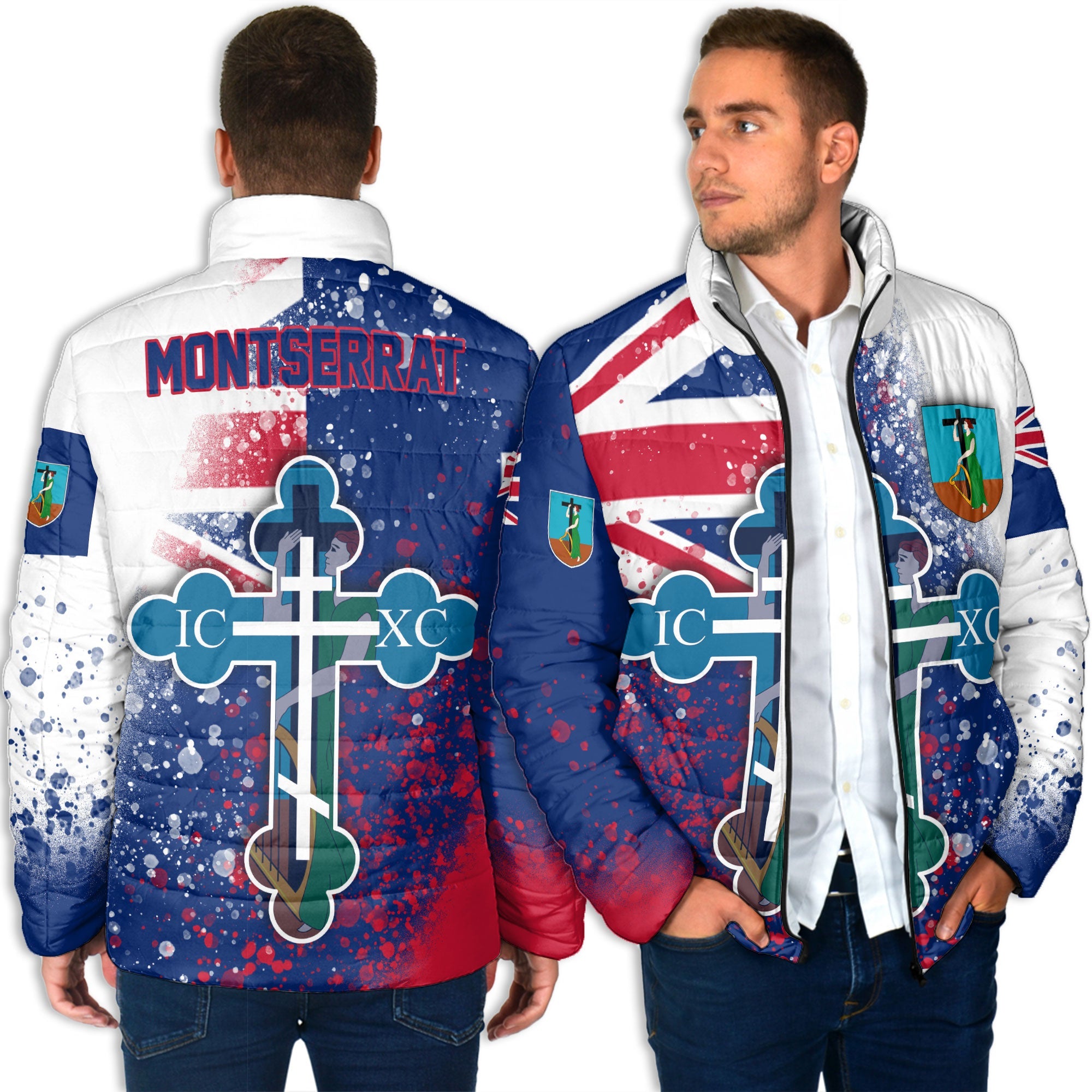 Montserrat Men Padded Jacket Flag & Coat Of Arms Orthodox Style