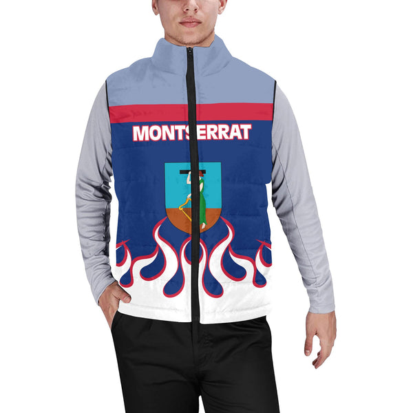 Montserrat Men Padded Jacket Vest Flag & Coat Of Arms Fire Hockey Style