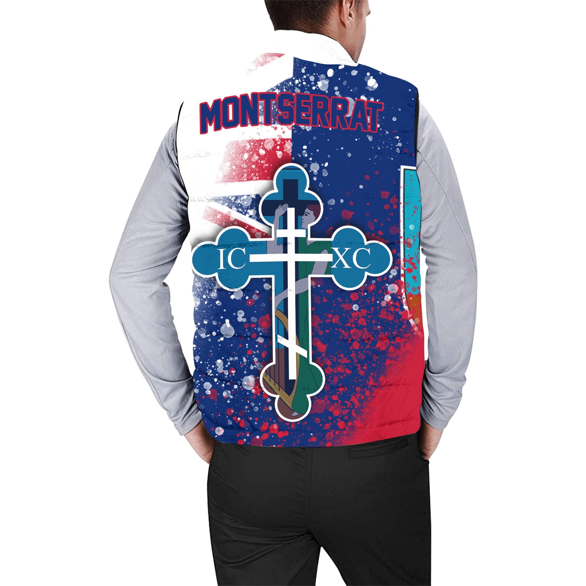 Montserrat Men Padded Jacket Vest Flag & Coat Of Arms Orthodox Style