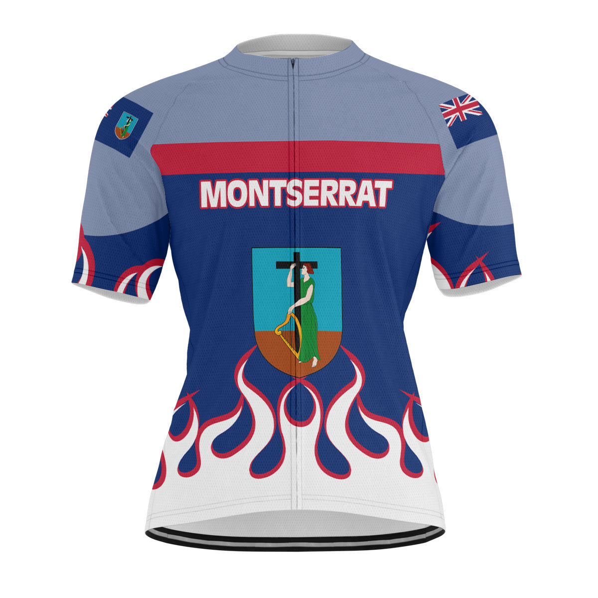 Montserrat Men's Cycling Jersey Flag & Coat Of Arms Fire Hockey Style