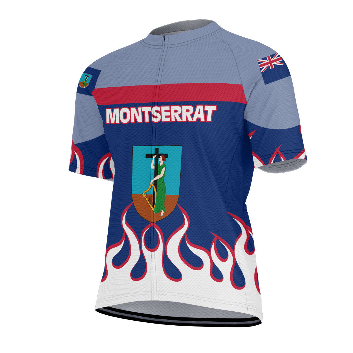 Montserrat Men's Cycling Jersey Flag & Coat Of Arms Fire Hockey Style