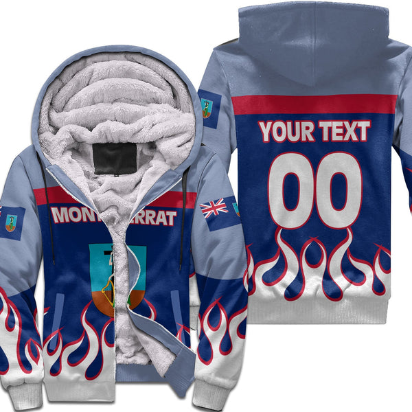 Montserrat Sherpa Hoodie Flag & Coat Of Arms Fire Hockey Style