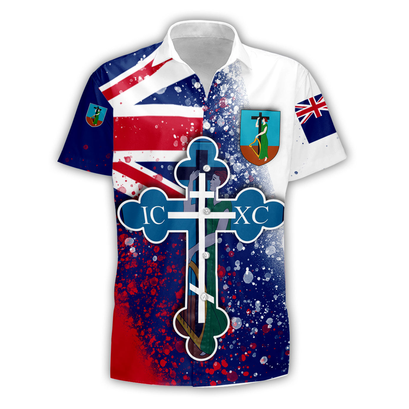 Montserrat Short Sleeve Shirt Flag & Coat Of Arms Orthodox Style