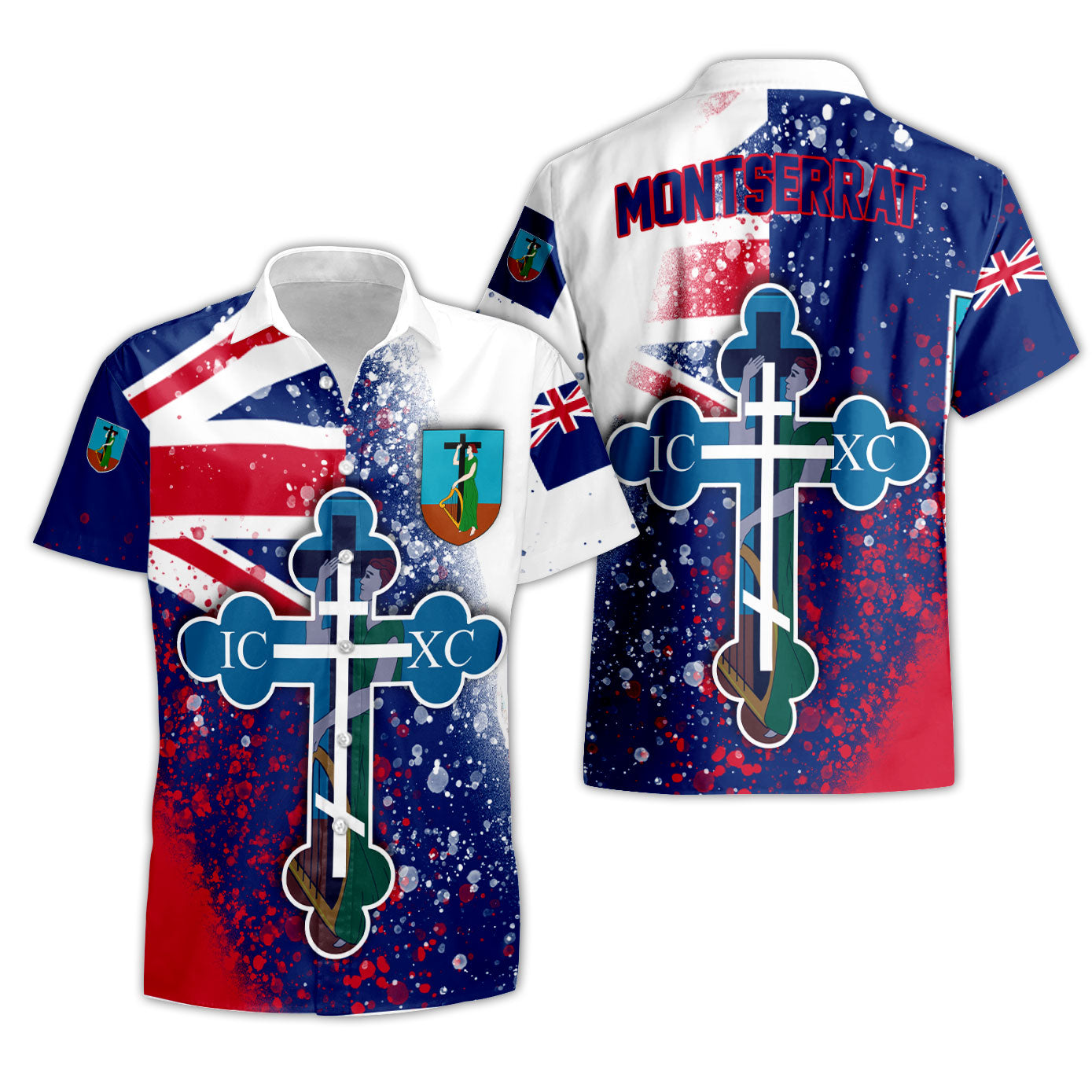 Montserrat Short Sleeve Shirt Flag & Coat Of Arms Orthodox Style