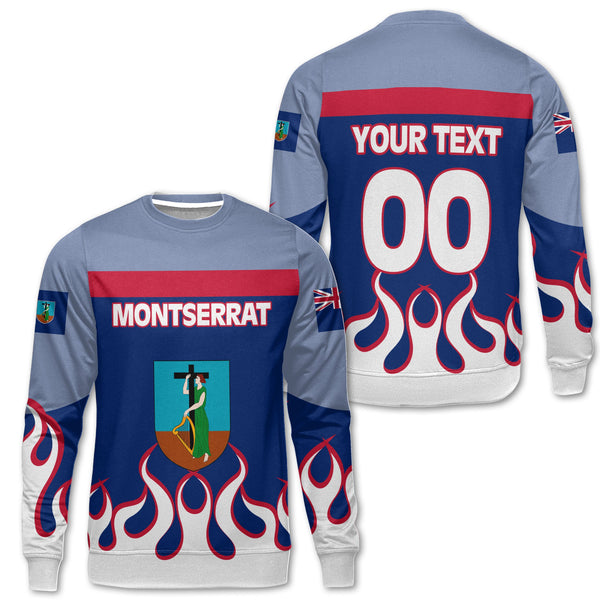 Montserrat Sweatshirt Flag & Coat Of Arms Fire Hockey Style