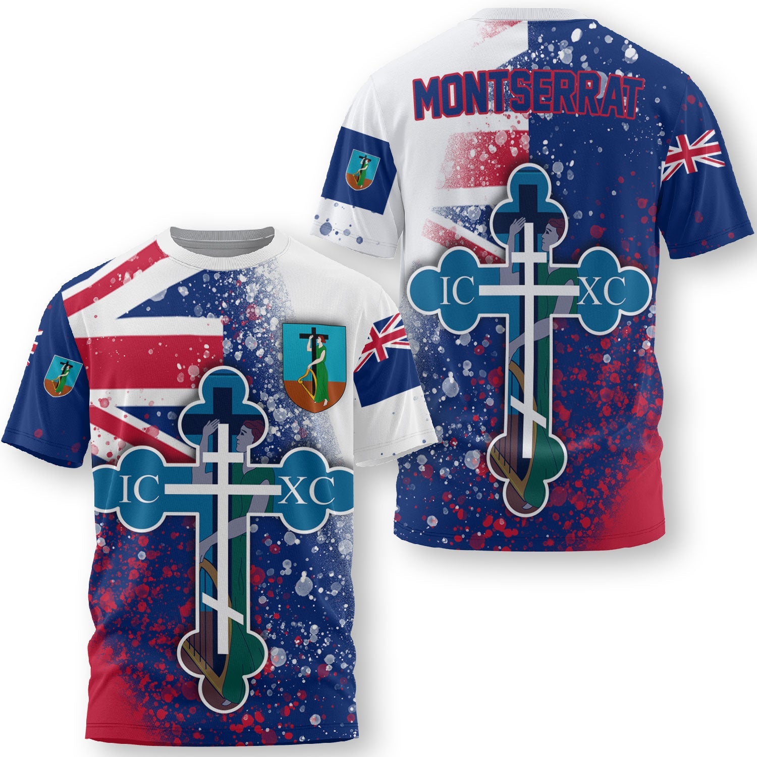 Montserrat T Shirt Flag & Coat Of Arms Orthodox Style