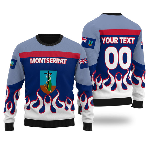 Montserrat Ugly Sweater Flag & Coat Of Arms Fire Hockey Style