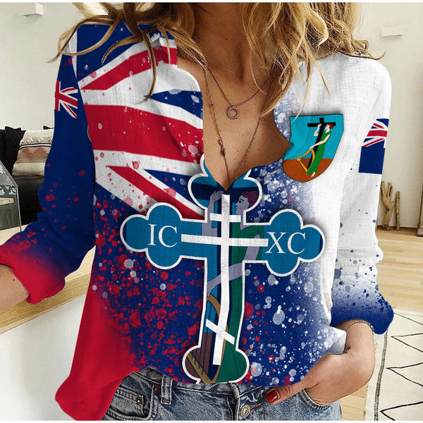 Montserrat Women Casual Shirt Flag & Coat Of Arms Orthodox Style