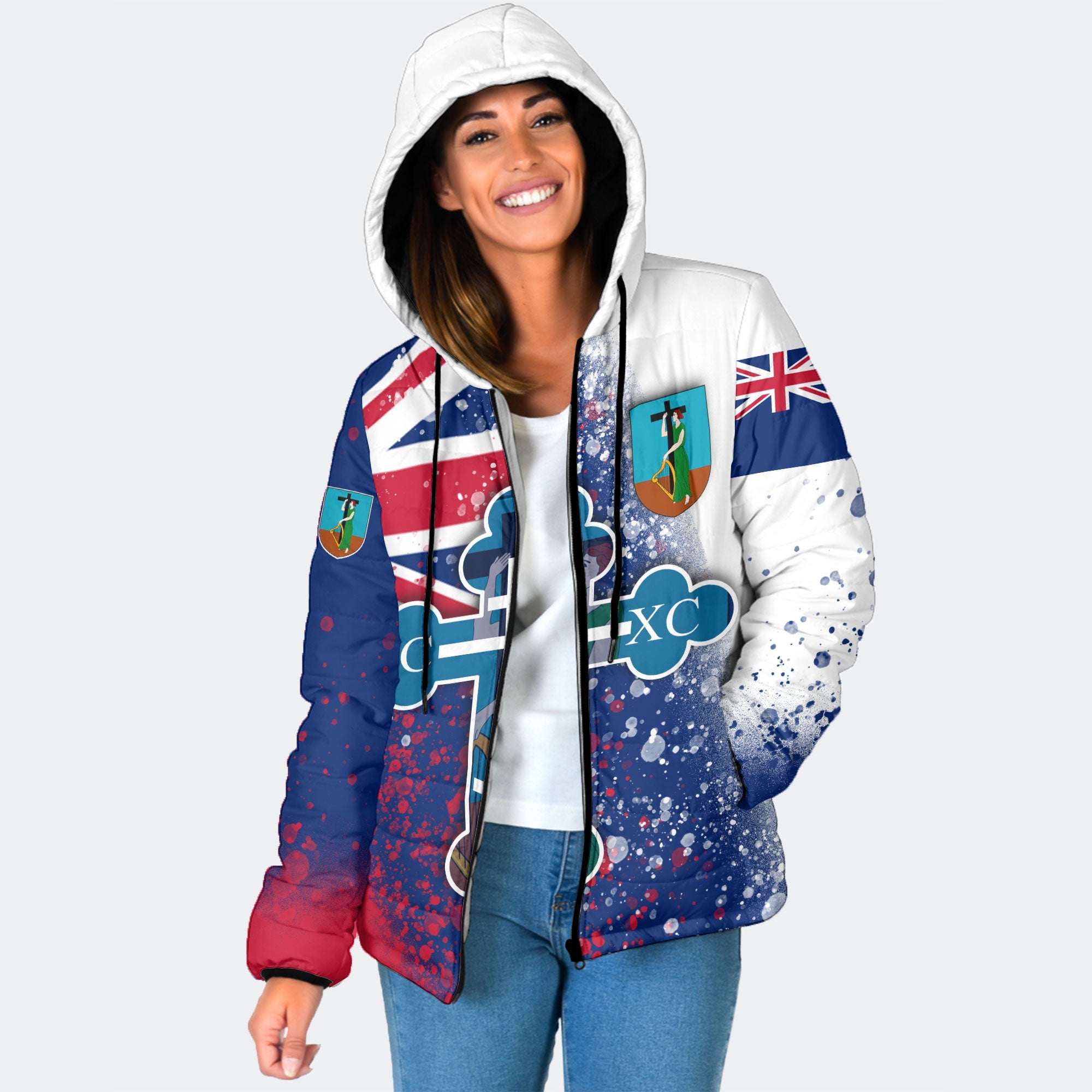 Montserrat Women Hooded Padded Jacket Flag & Coat Of Arms Orthodox Style