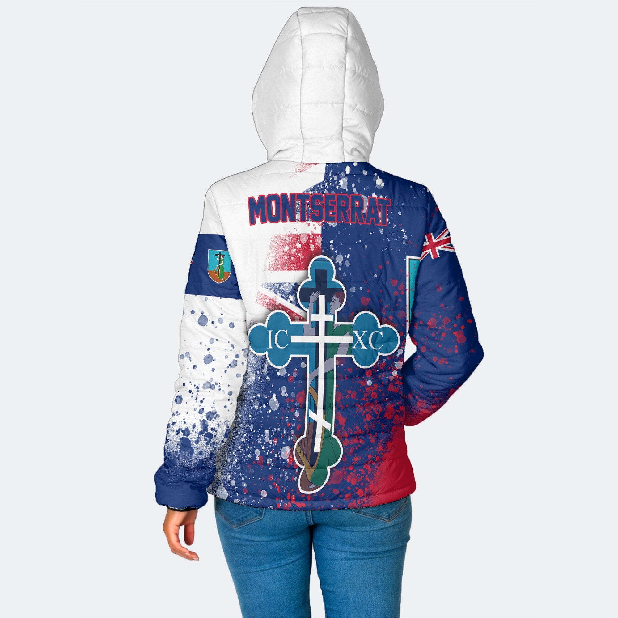 Montserrat Women Hooded Padded Jacket Flag & Coat Of Arms Orthodox Style