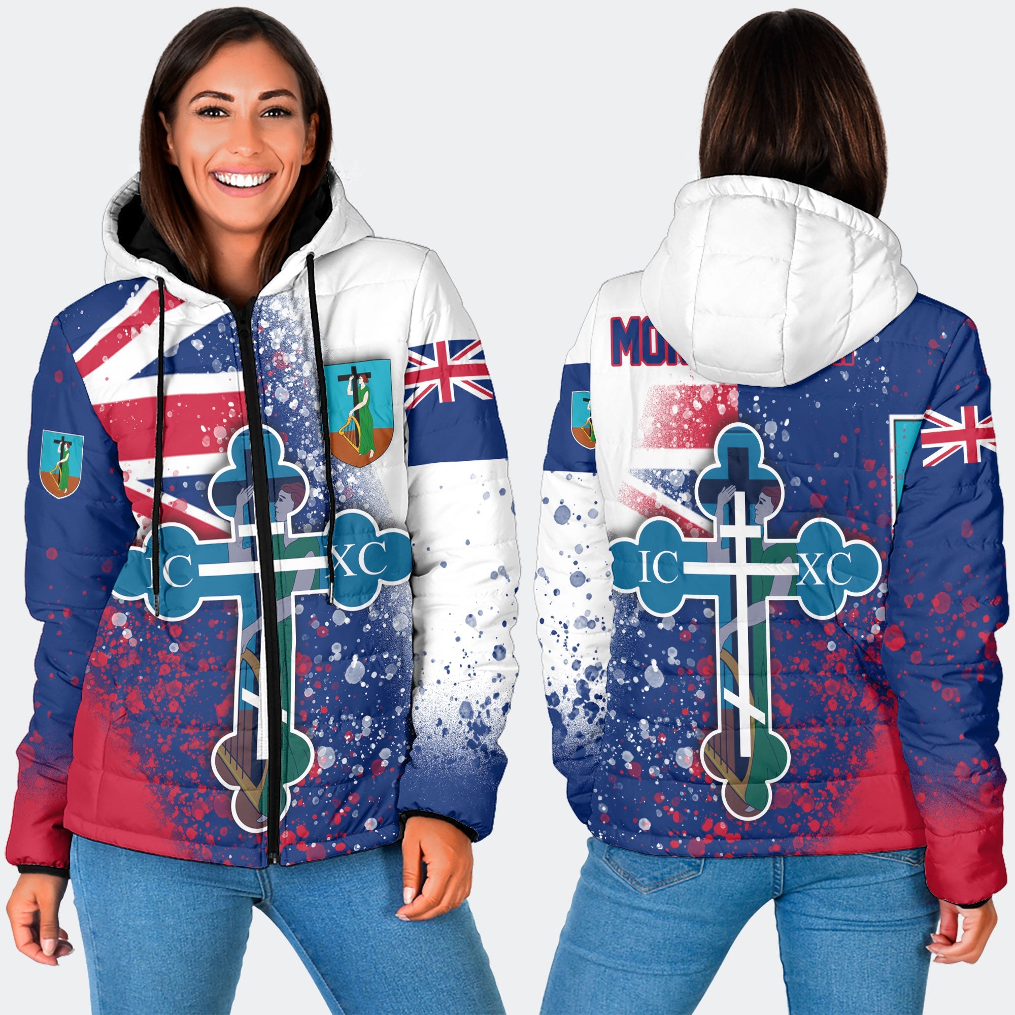 Montserrat Women Hooded Padded Jacket Flag & Coat Of Arms Orthodox Style