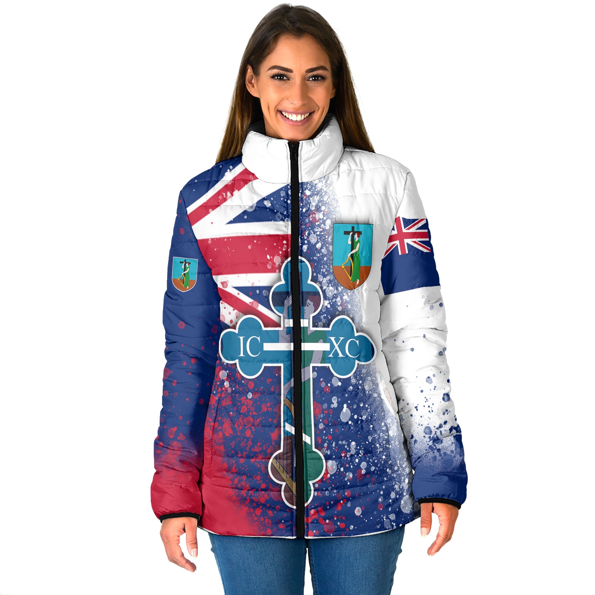 Montserrat Women Padded Jacket Flag & Coat Of Arms Orthodox Style