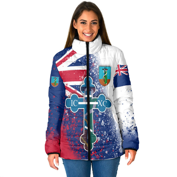 Montserrat Women Padded Jacket Flag & Coat Of Arms Orthodox Style