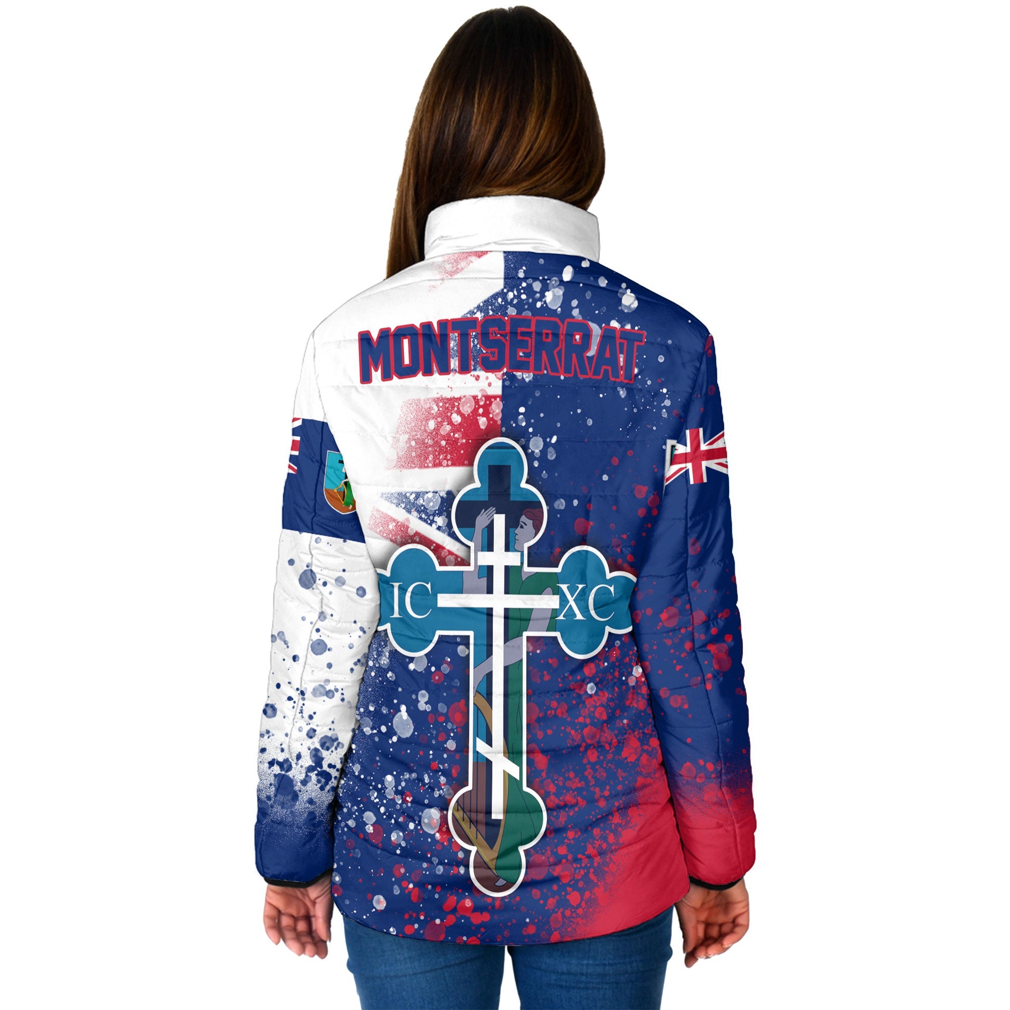 Montserrat Women Padded Jacket Flag & Coat Of Arms Orthodox Style