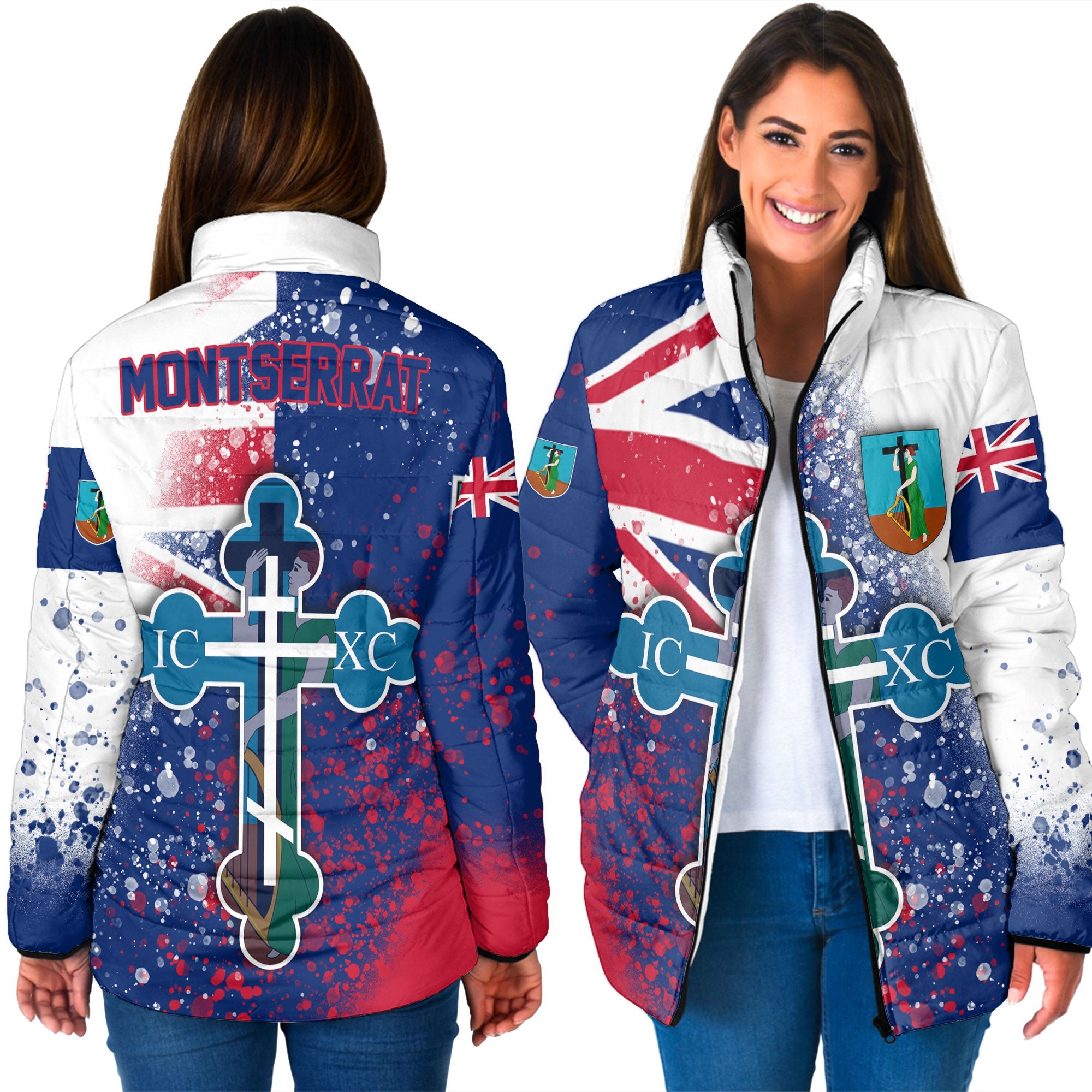 Montserrat Women Padded Jacket Flag & Coat Of Arms Orthodox Style