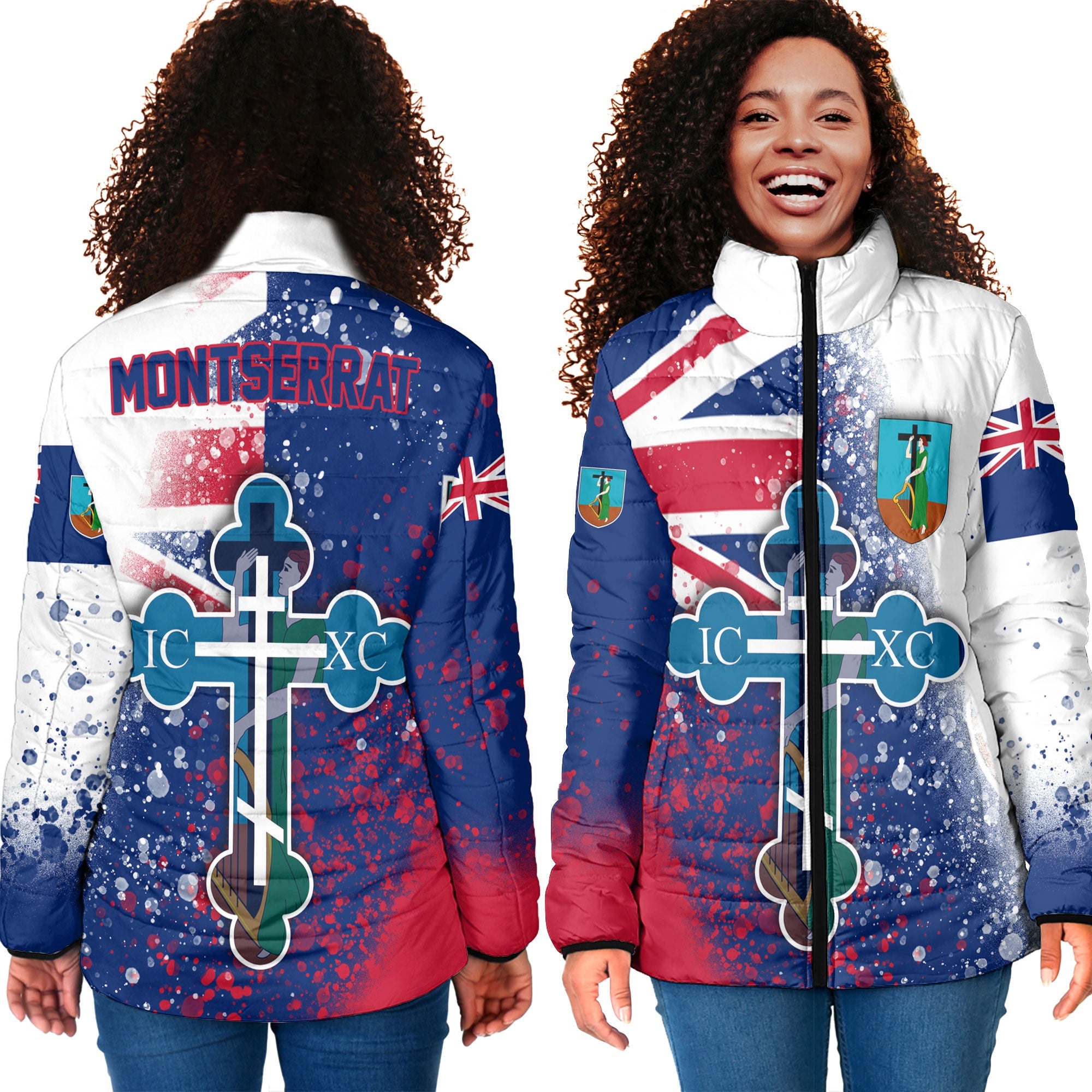 Montserrat Women Padded Jacket Flag & Coat Of Arms Orthodox Style