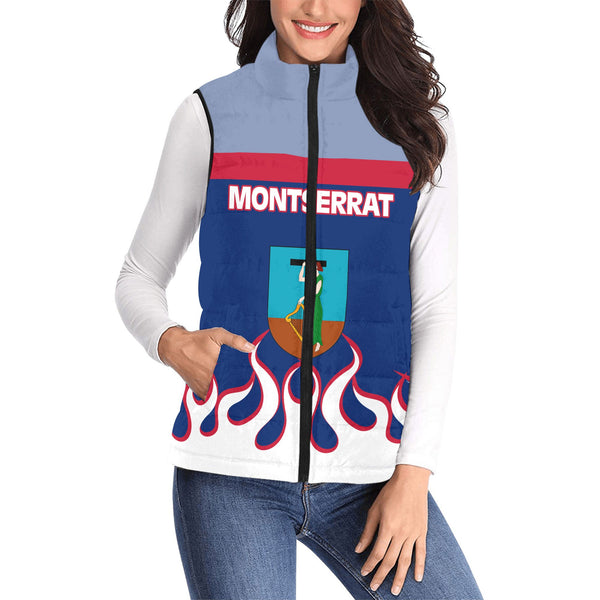 Montserrat Women Padded Jacket Vest Flag & Coat Of Arms Fire Hockey Style