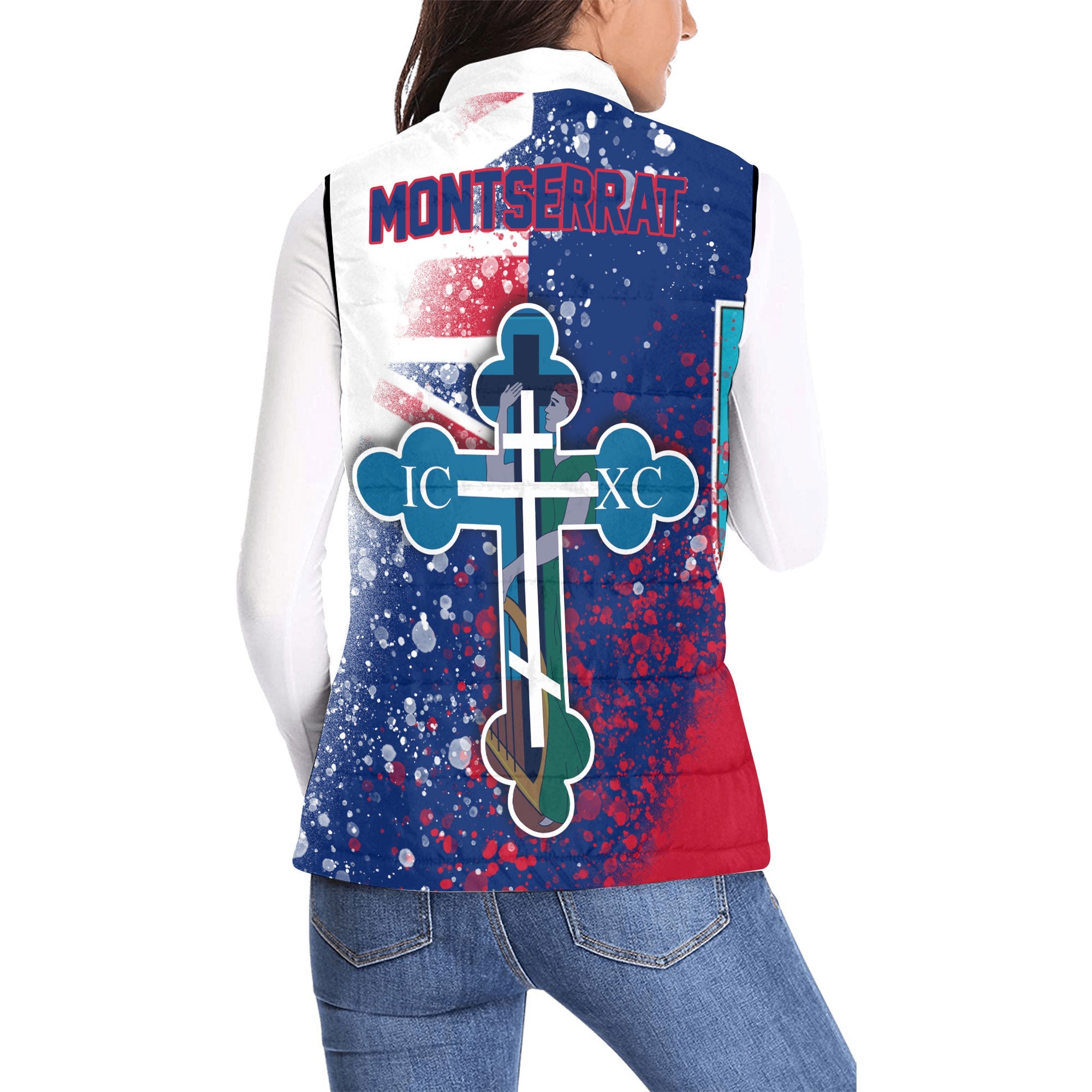 Montserrat Women Padded Jacket Vest Flag & Coat Of Arms Orthodox Style