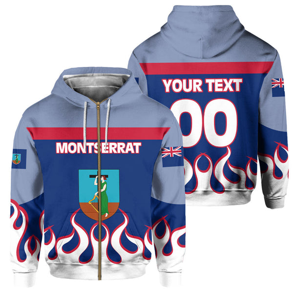 Montserrat Zip Hoodie Flag & Coat Of Arms Fire Hockey Style