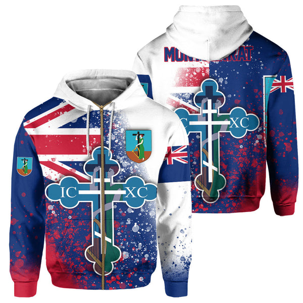 Montserrat Zip Hoodie Flag & Coat Of Arms Orthodox Style