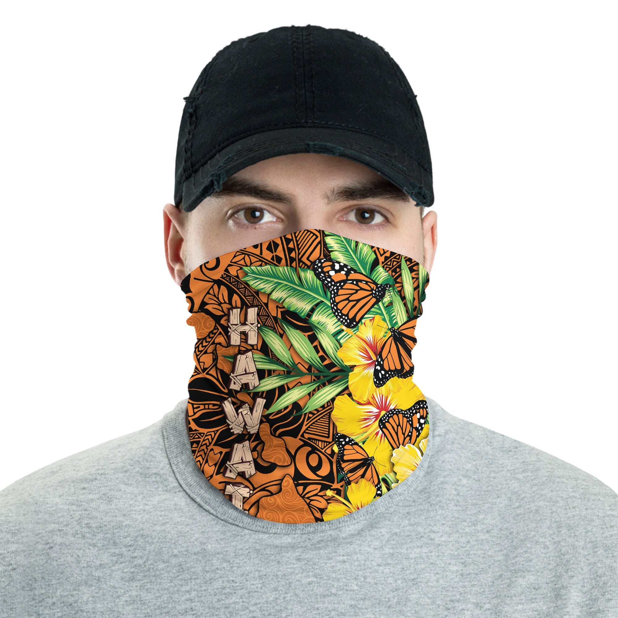 Hawaii Neck Gaiter Kamehameha Butterfly Tropical Style