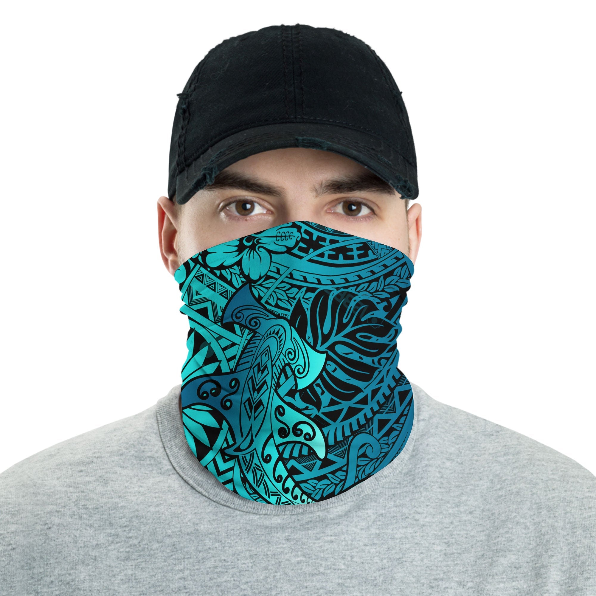 Hawaii Hammerhead Shark Neck Gaiter Light See Blue Style