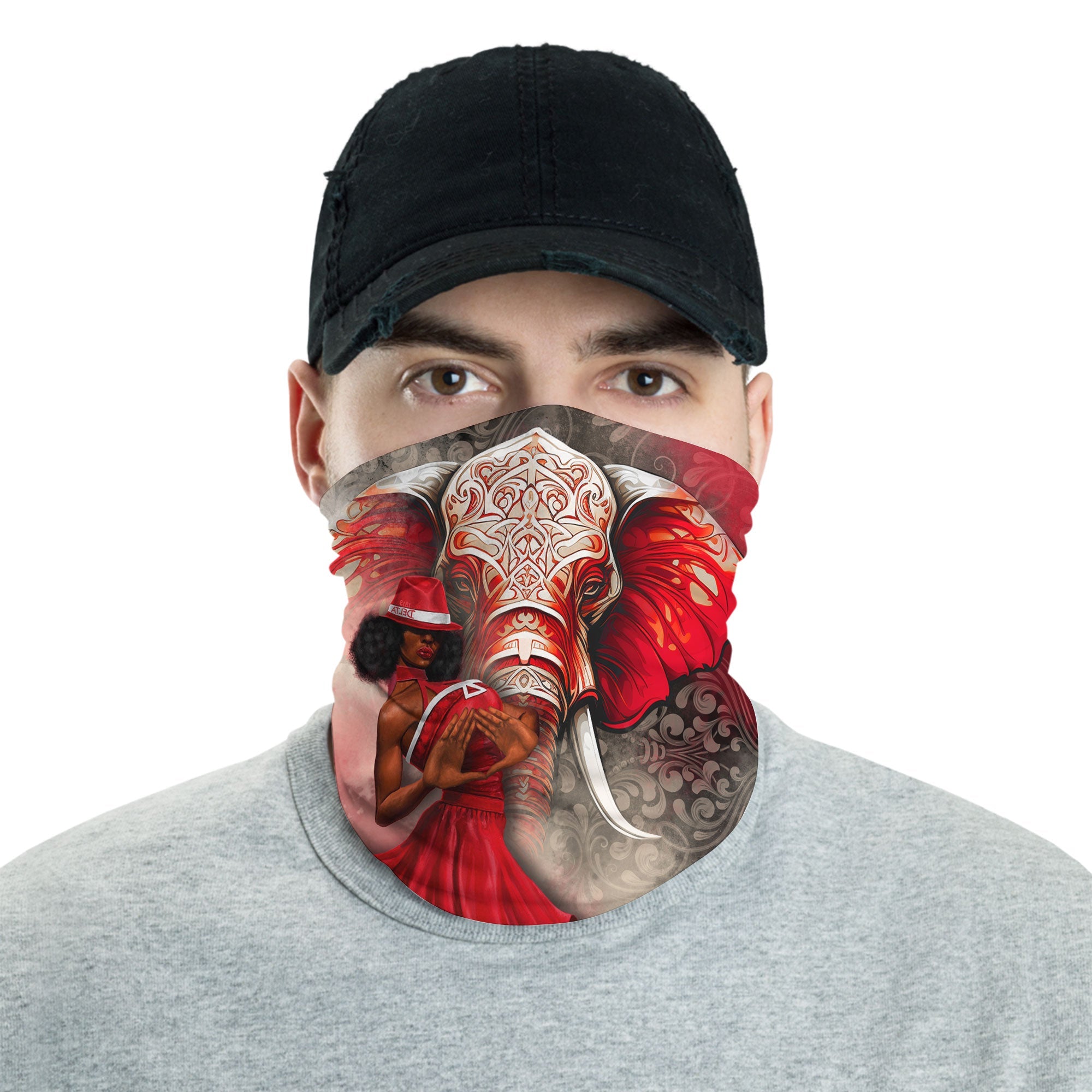 Sorority Neck Gaiter - DST Hand Sign Neck Gaiter Elephant Royal Red St ...