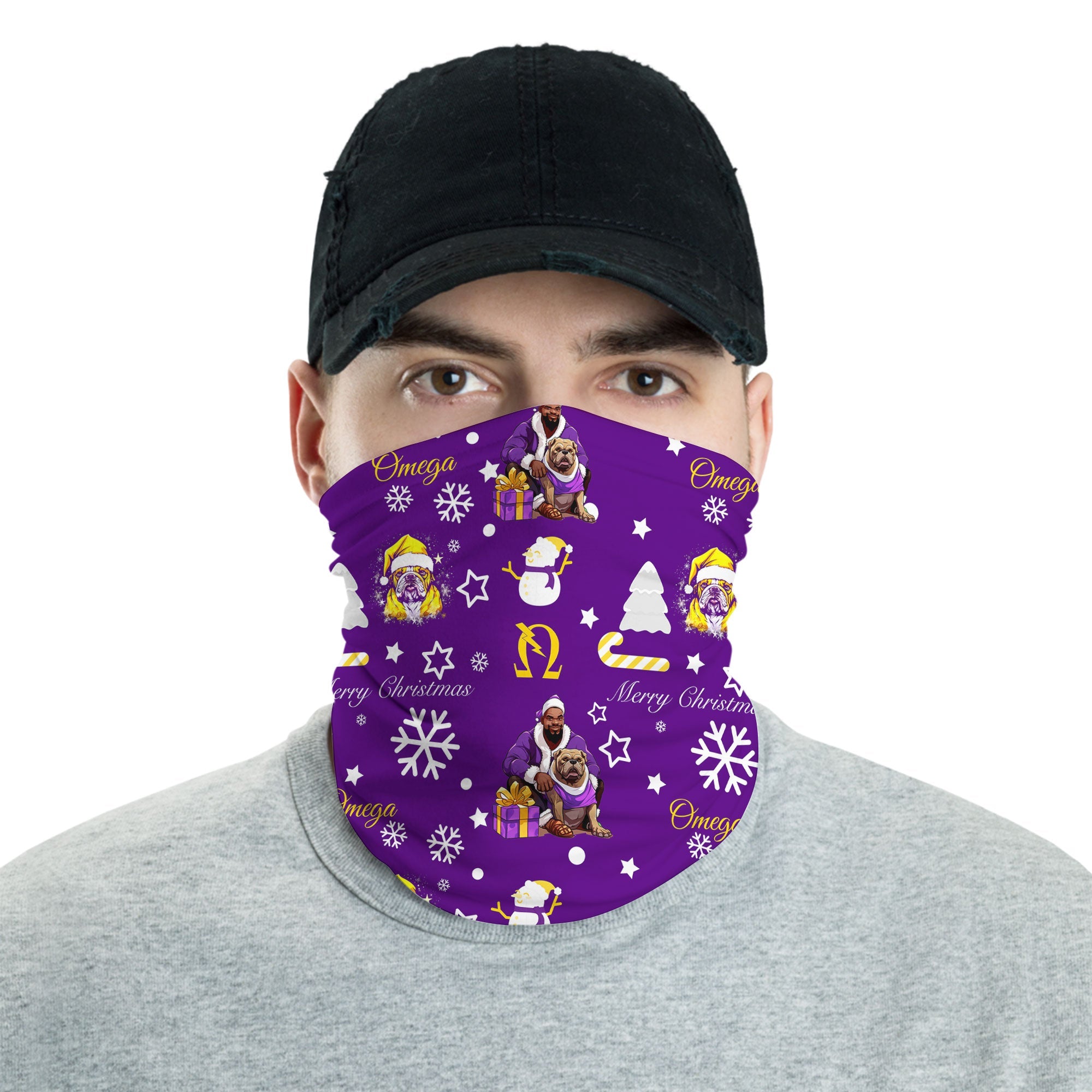 Fraternity Neck Gaiter - OPP Christmas Neck Gaiter Bulldog Purple Pattern Style