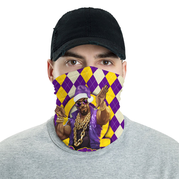 Fraternity Neck Gaiter - OPP Christmas Neck Gaiter Bulldog Purple Gold Caro Pattern Style