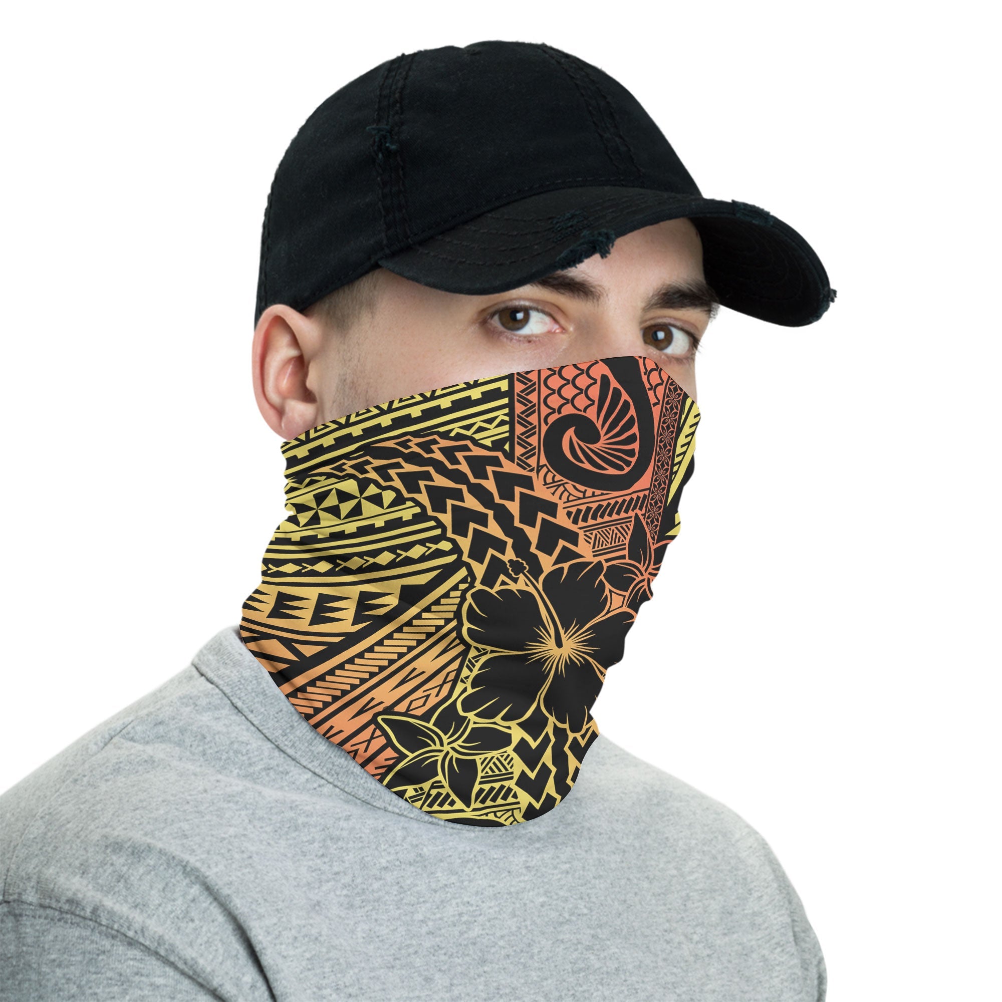 Hawaiian Reggae Neck Gaiter Polynesian Hibiscus Style