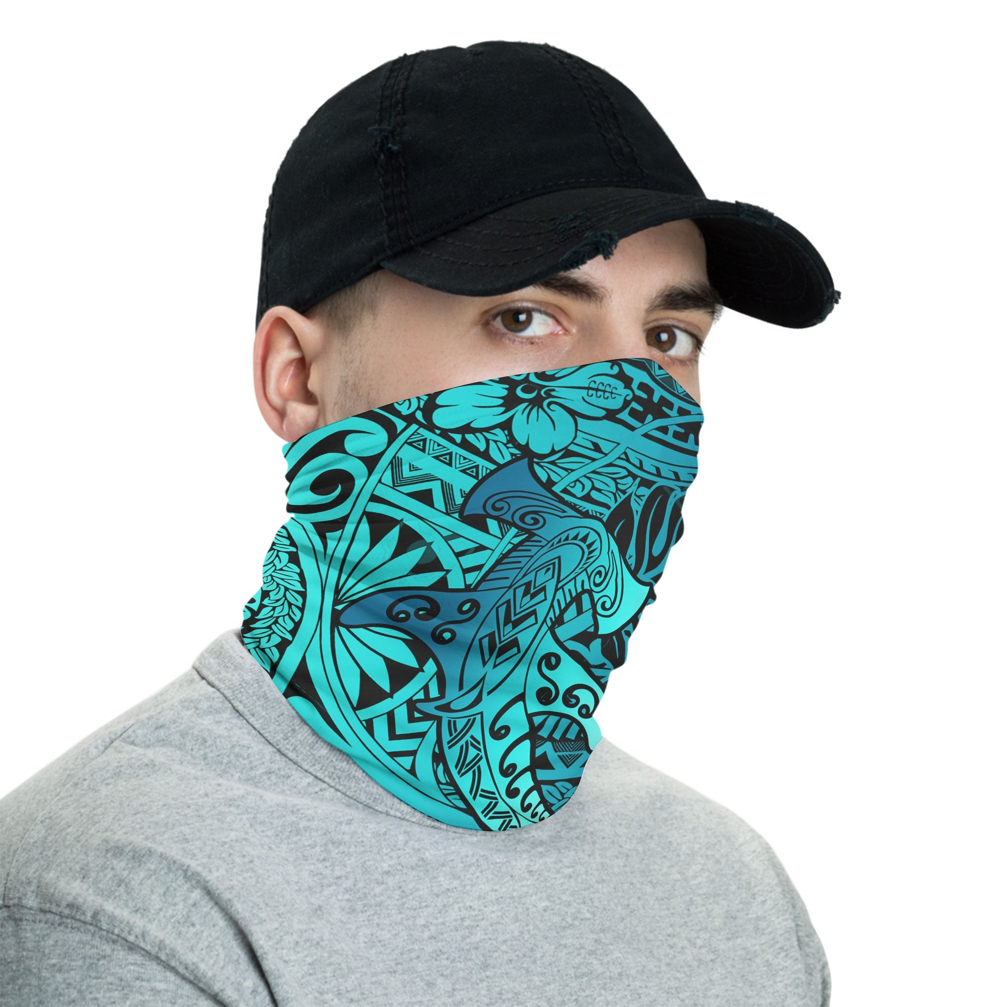 Hawaii Hammerhead Shark Neck Gaiter Light See Blue Style