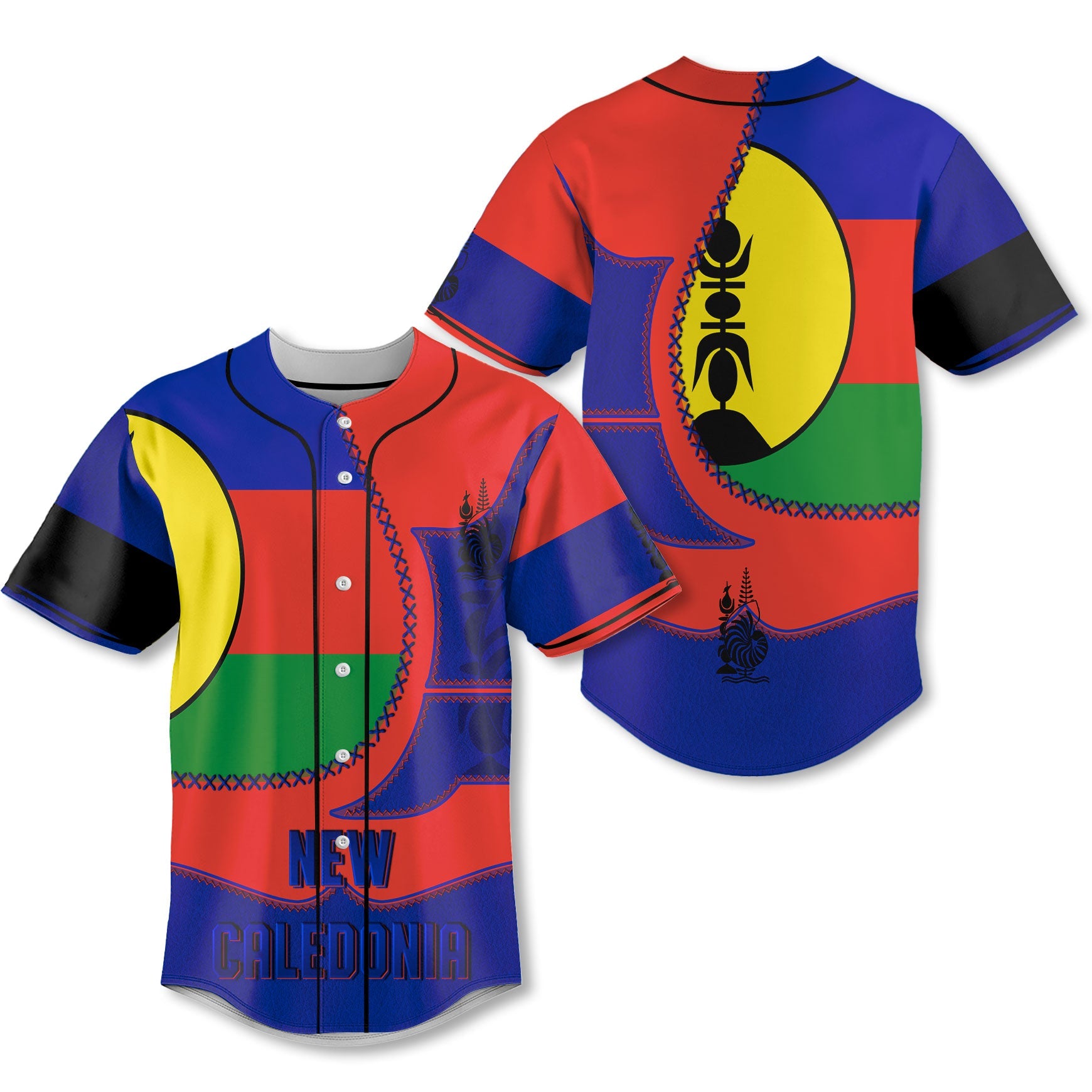 New Caledonia Baseball Jersey Flag & Coat Of Arms Leather Style