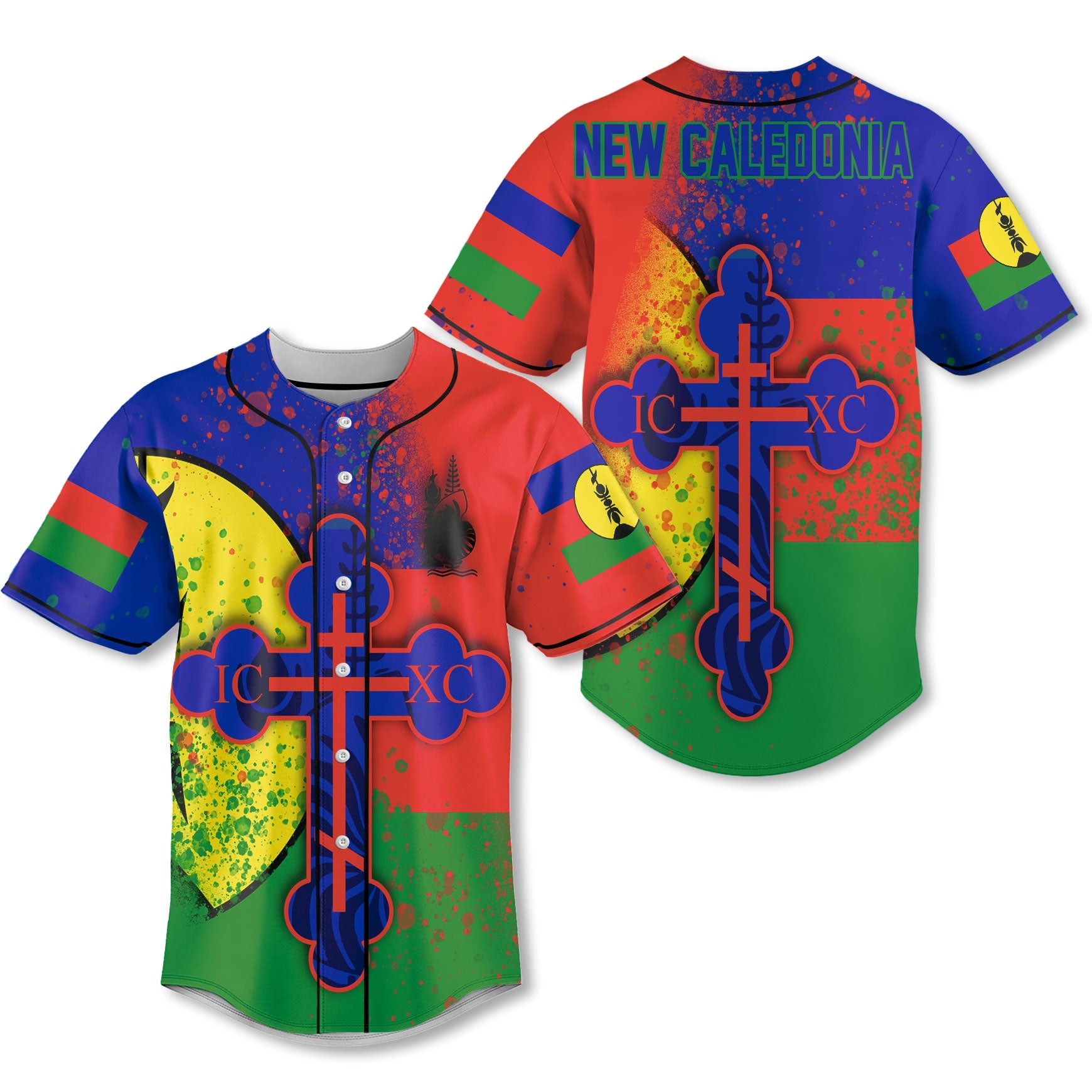 New Caledonia Baseball Jersey Flag & Coat Of Arms Orthodox Style