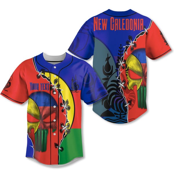 New Caledonia Baseball Jersey Flag & Coat Of Arms Skull Style