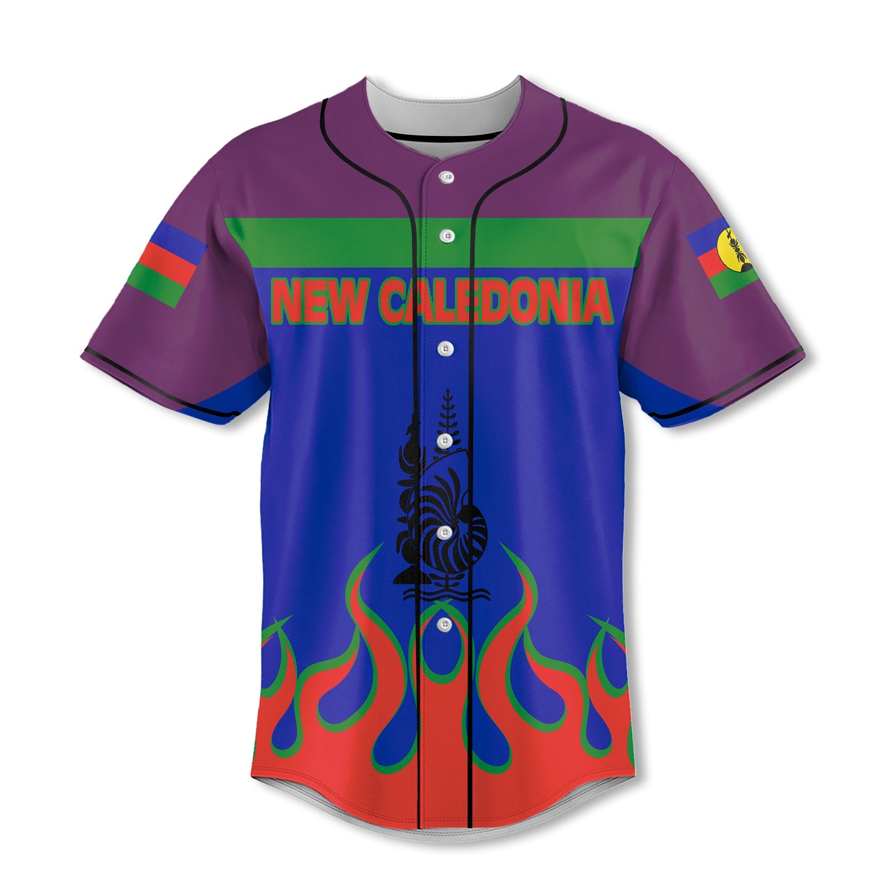 New Caledonia Baseball Jersey Flag & Coat Of Arms Fire Hockey Style