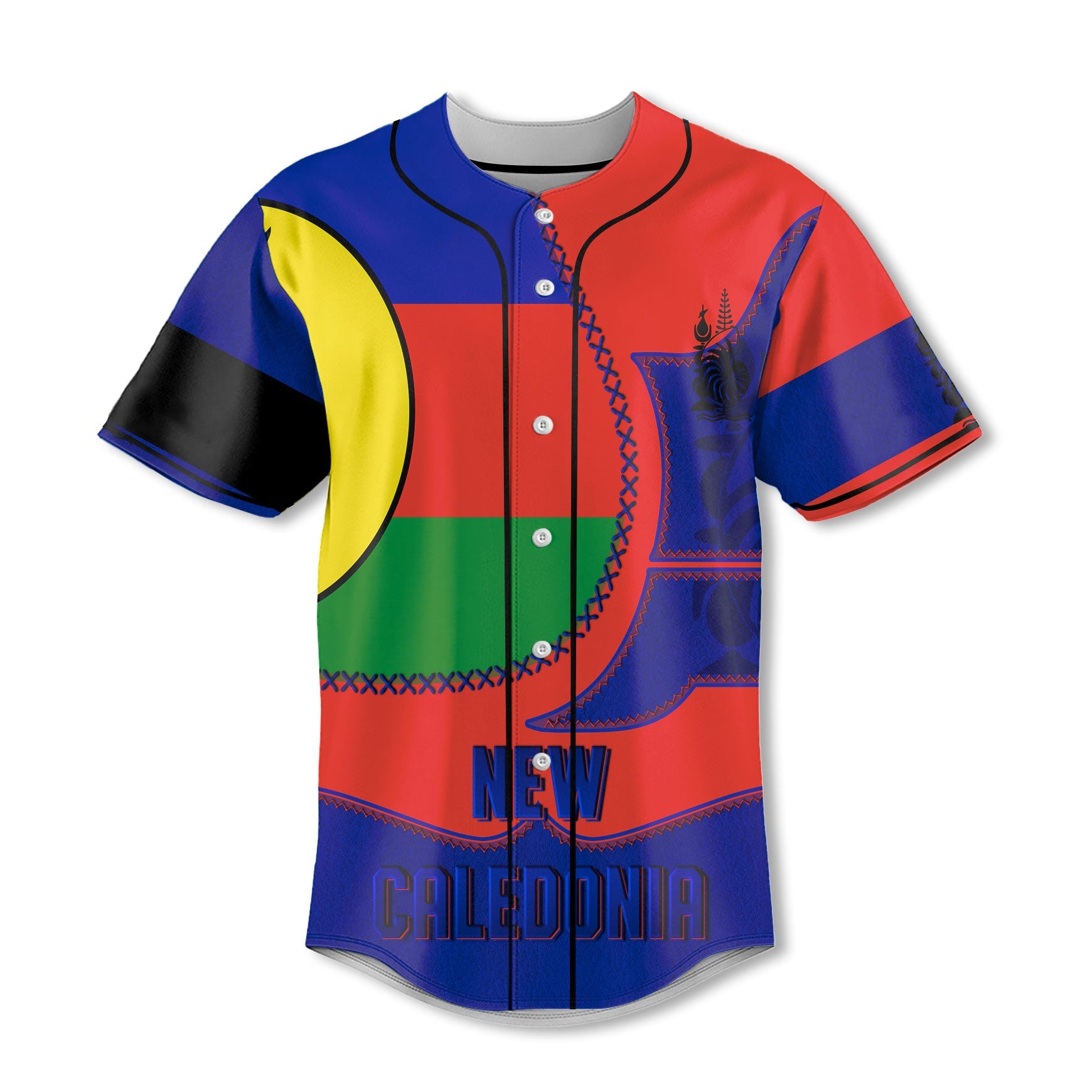 New Caledonia Baseball Jersey Flag & Coat Of Arms Leather Style