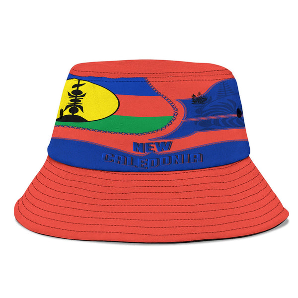 New Caledonia Bucket Hat Flag & Coat Of Arms Leather Style