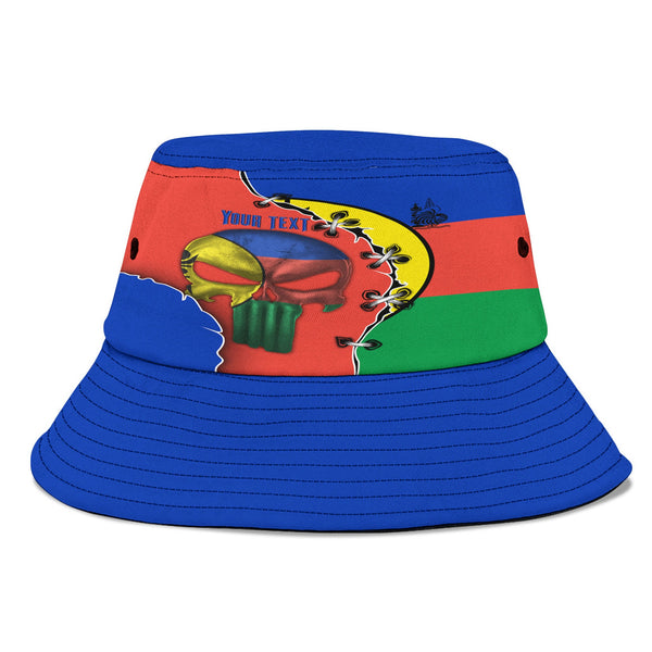 New Caledonia Bucket Hat Flag & Coat Of Arms Skull Style