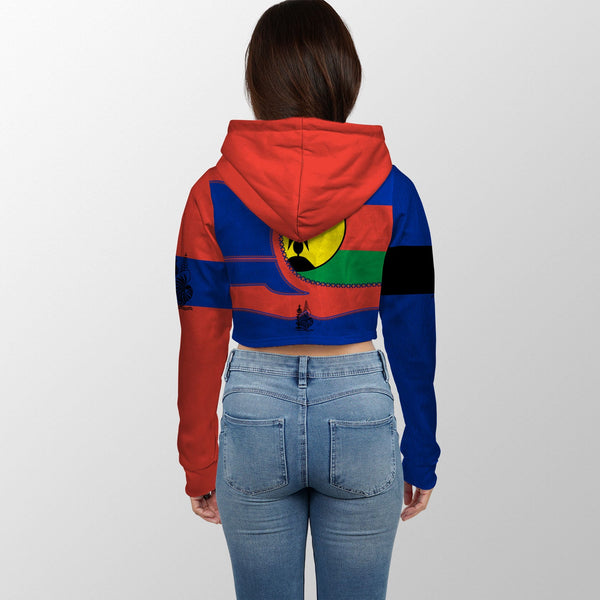 New Caledonia Crop Hoodie Flag & Coat Of Arms Leather Style