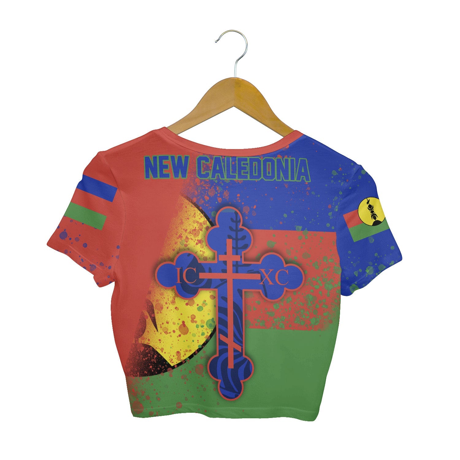 New Caledonia Crop Top T Shirt Flag & Coat Of Arms Orthodox Style