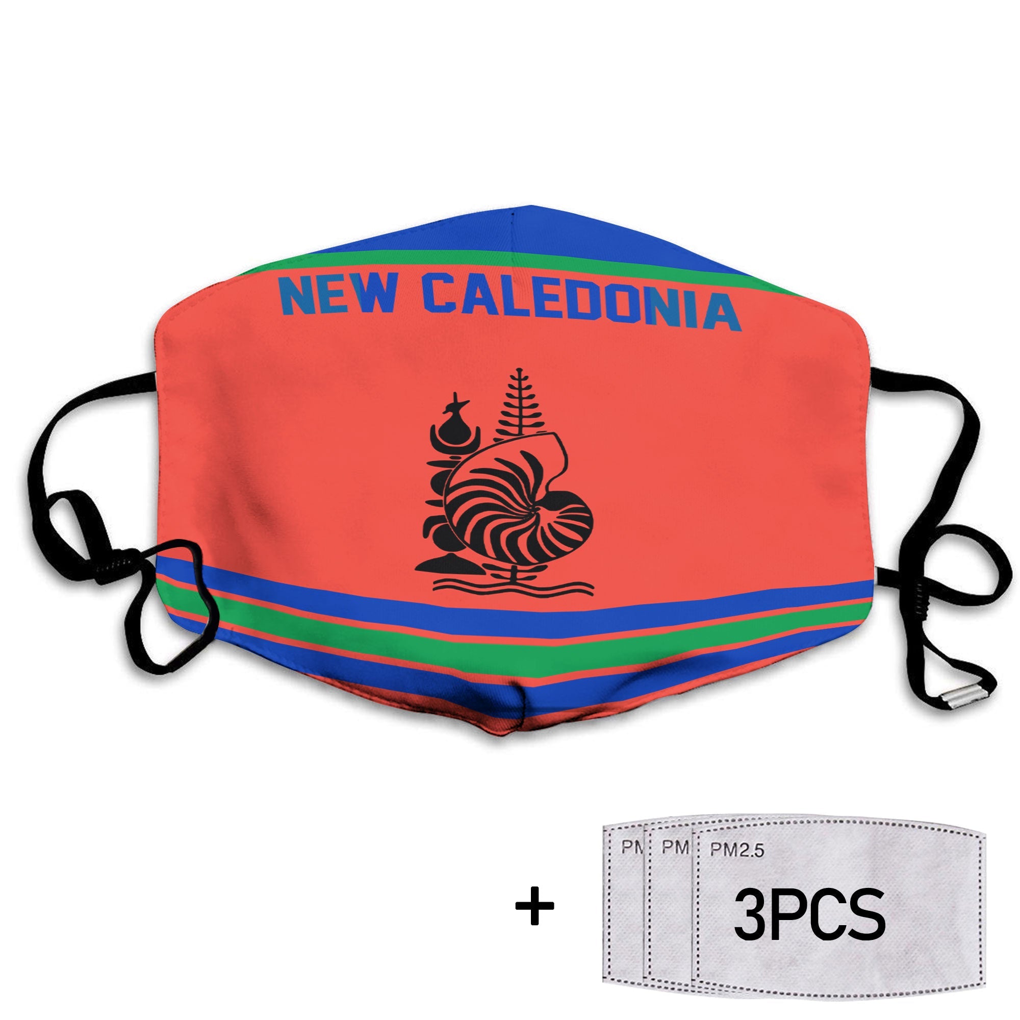 New Caledonia Face Mask Flag & Coat Of Arms Hockey Style