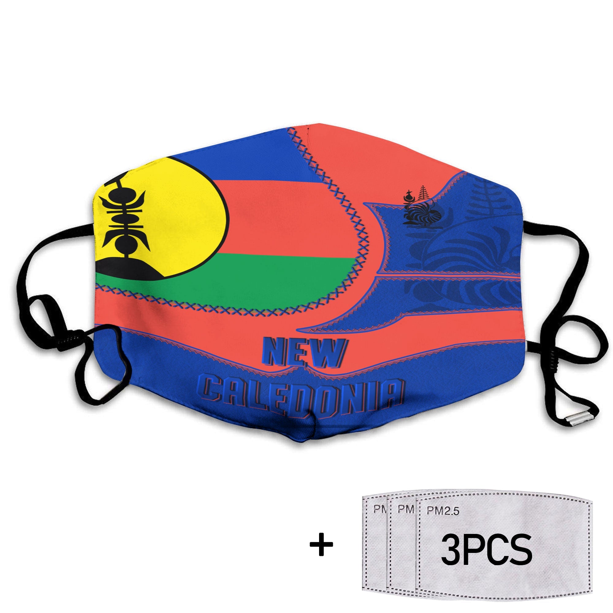 New Caledonia Face Mask Flag & Coat Of Arms Leather Style