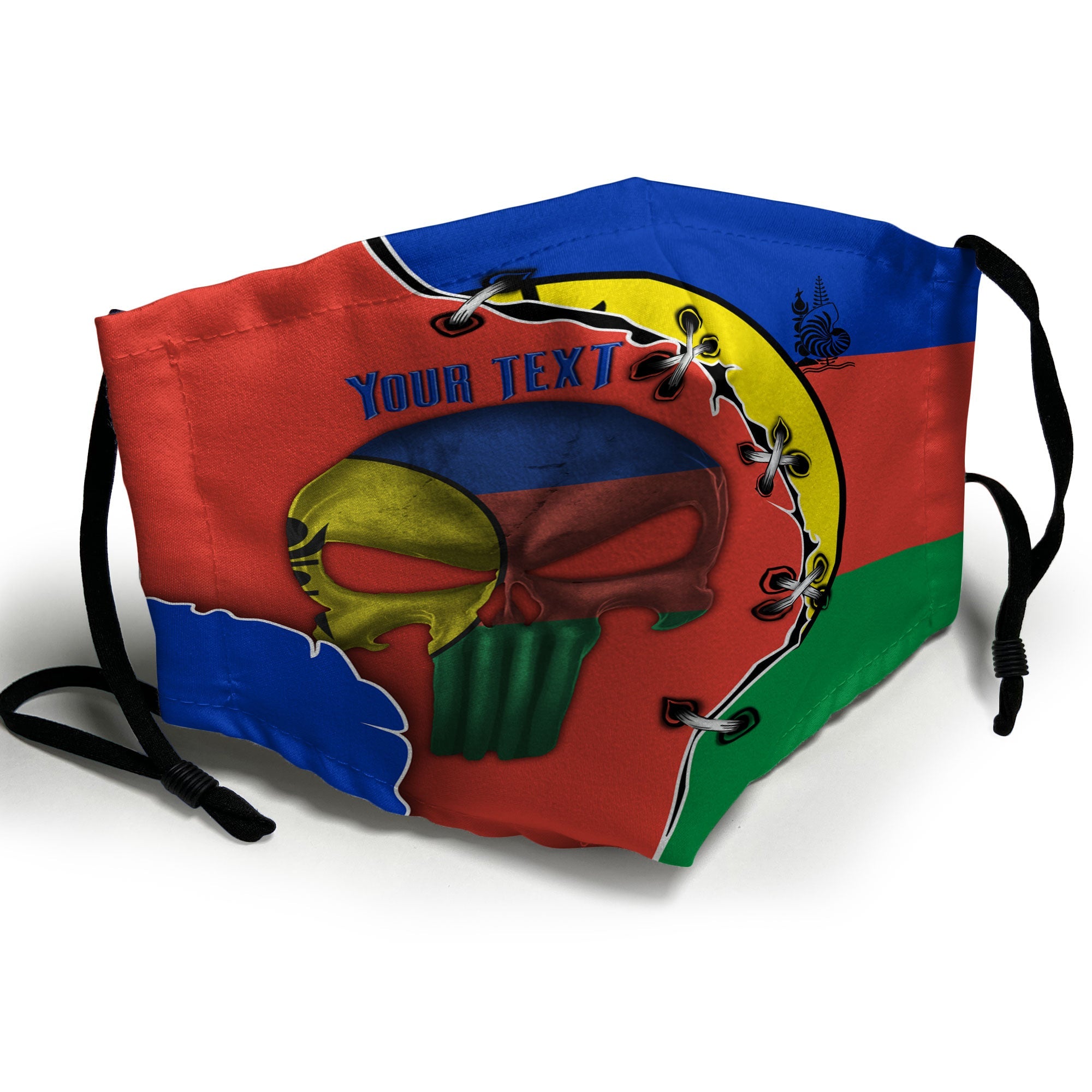 New Caledonia Face Mask Flag & Coat Of Arms Skull Style