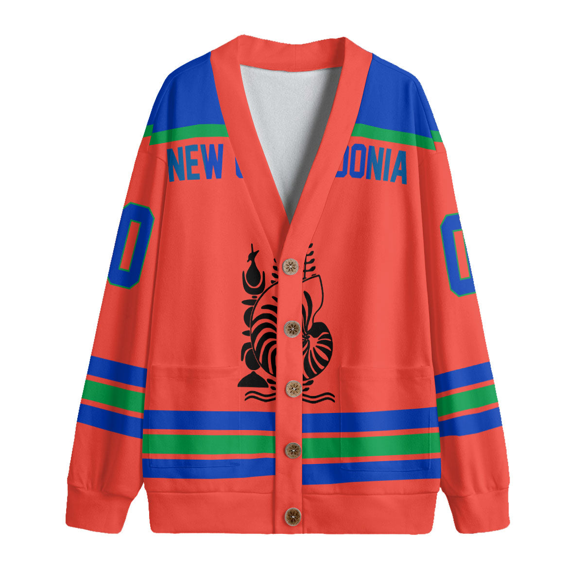 New Caledonia Fleece Cardigan Flag & Coat Of Arms Hockey Style