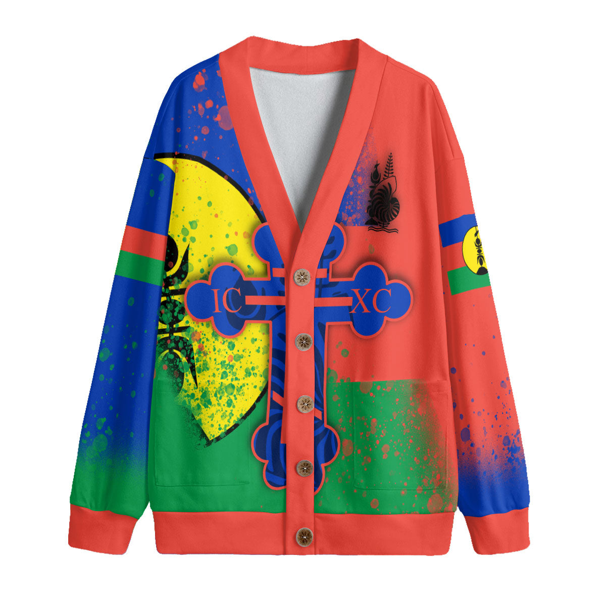 New Caledonia Fleece Cardigan Flag & Coat Of Arms Orthodox Style