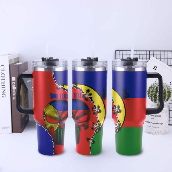 New Caledonia Handle Tumbler Flag & Coat Of Arms Skull Style